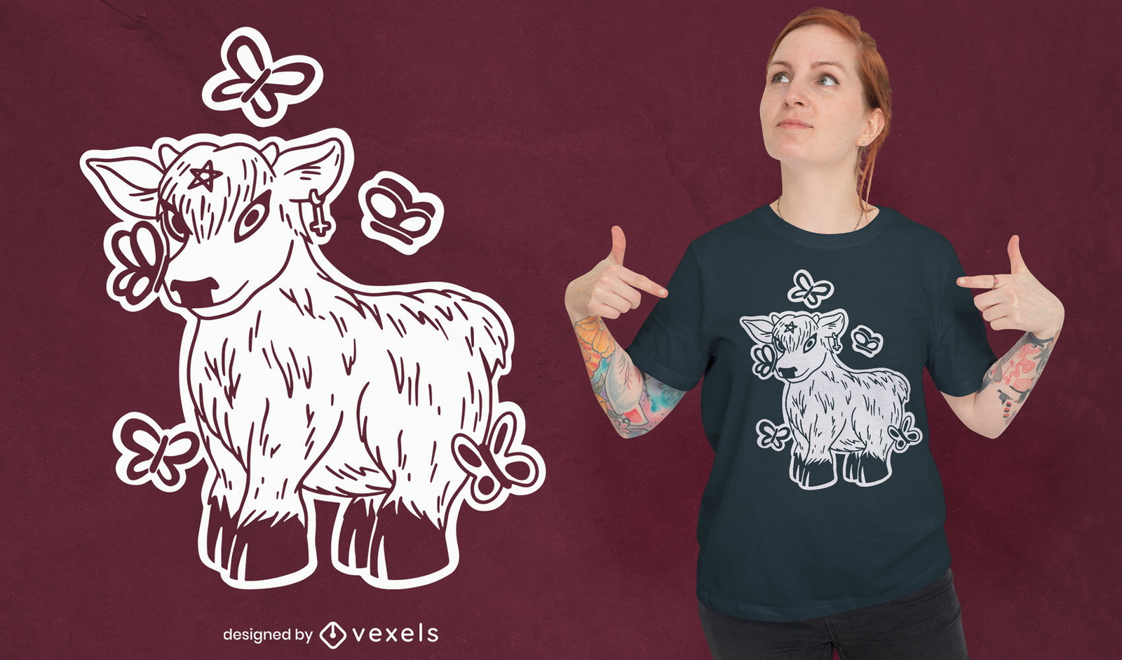 Design de camiseta para vacas góticas das montanhas