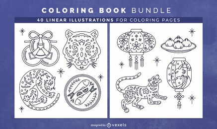 Chinese new year elements coloring Book Design Pages