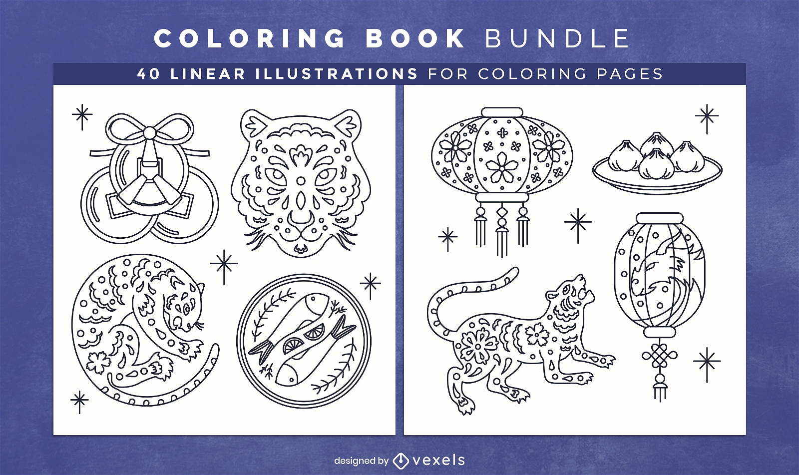 Chinese new year elements coloring Book Design Pages
