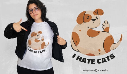 Diseño de camiseta divertido perro manchado odio gatos