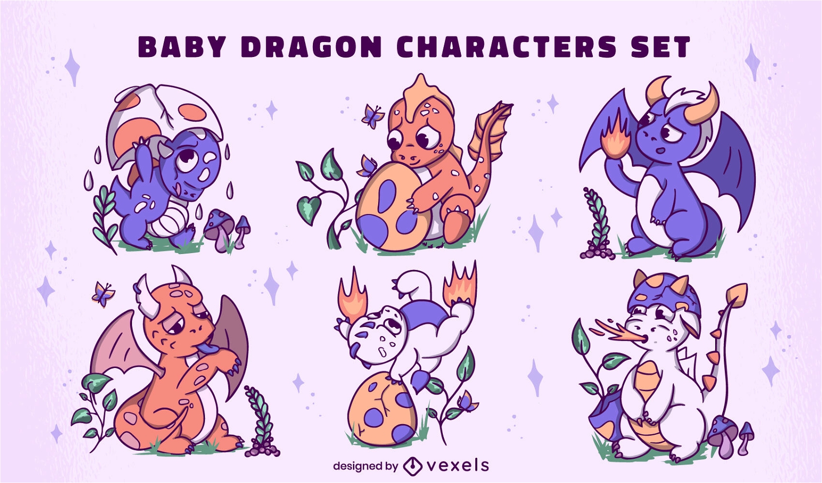 Conjunto de personagens dragão bebê