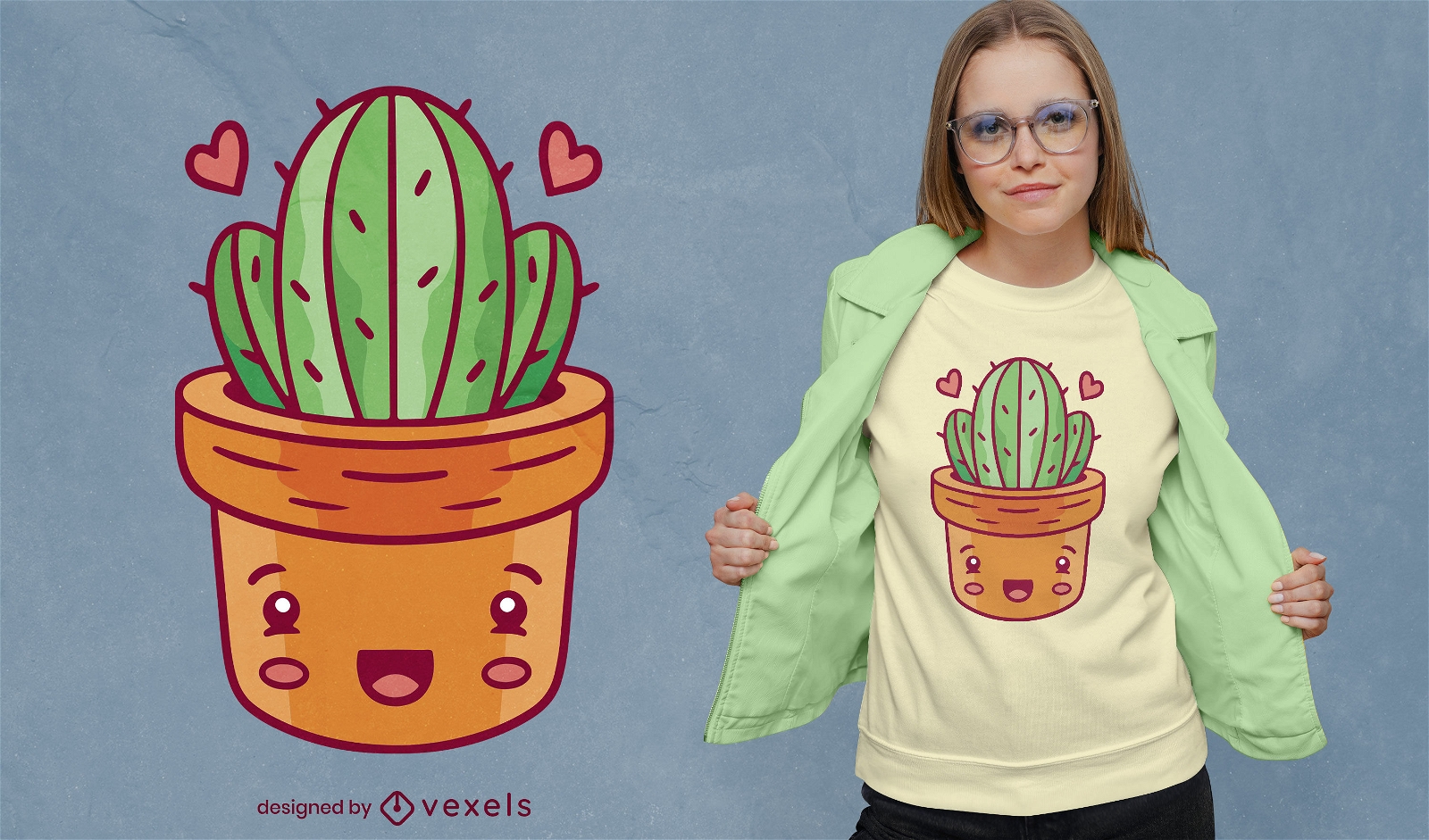Kawaii-Kaktus im Topf-T-Shirt-Design