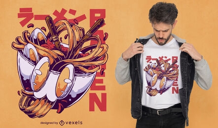 Diseño de camiseta de comida de tazón de ramen de anime