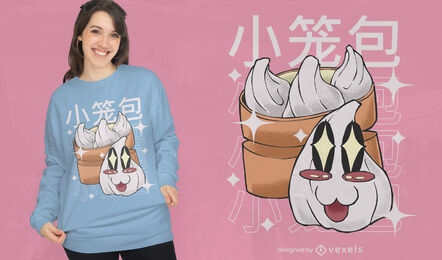 Diseño de camiseta de comida kawaii bola de masa hervida