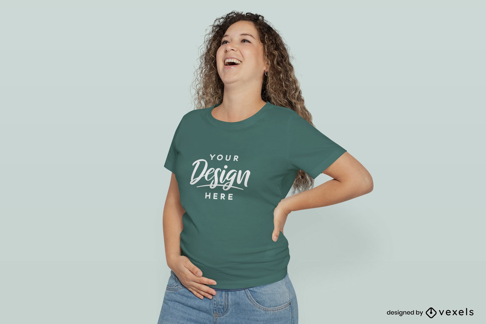 Pregnant woman laughing t-shirt mockup