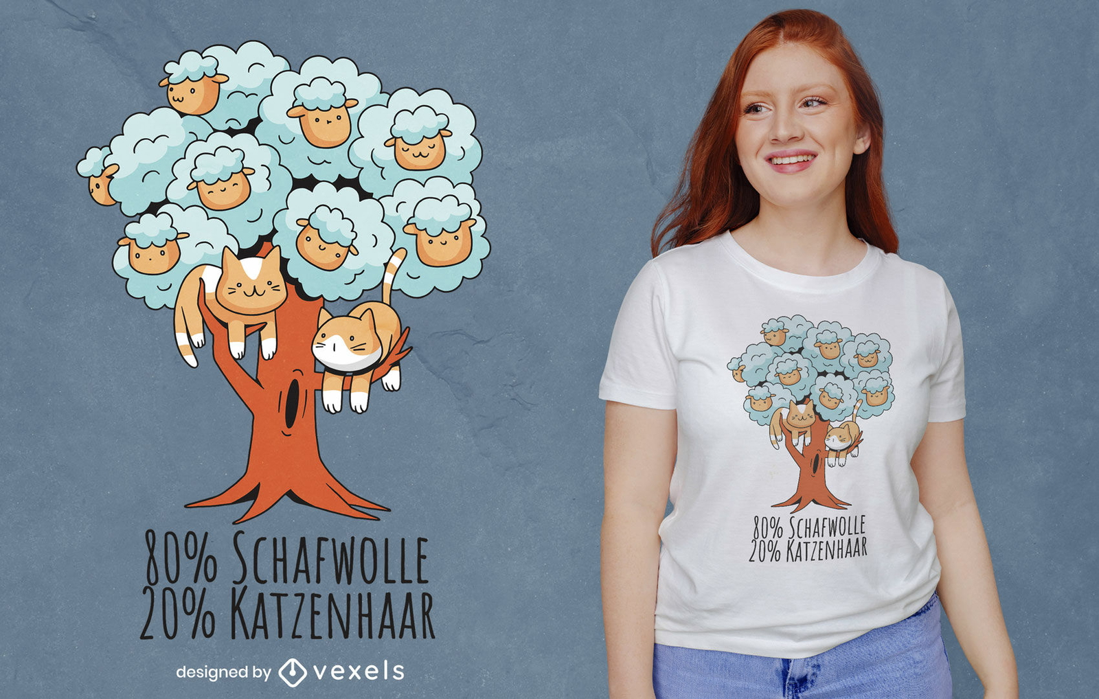 Árbol con diseño de camiseta de ovejas y gatos.