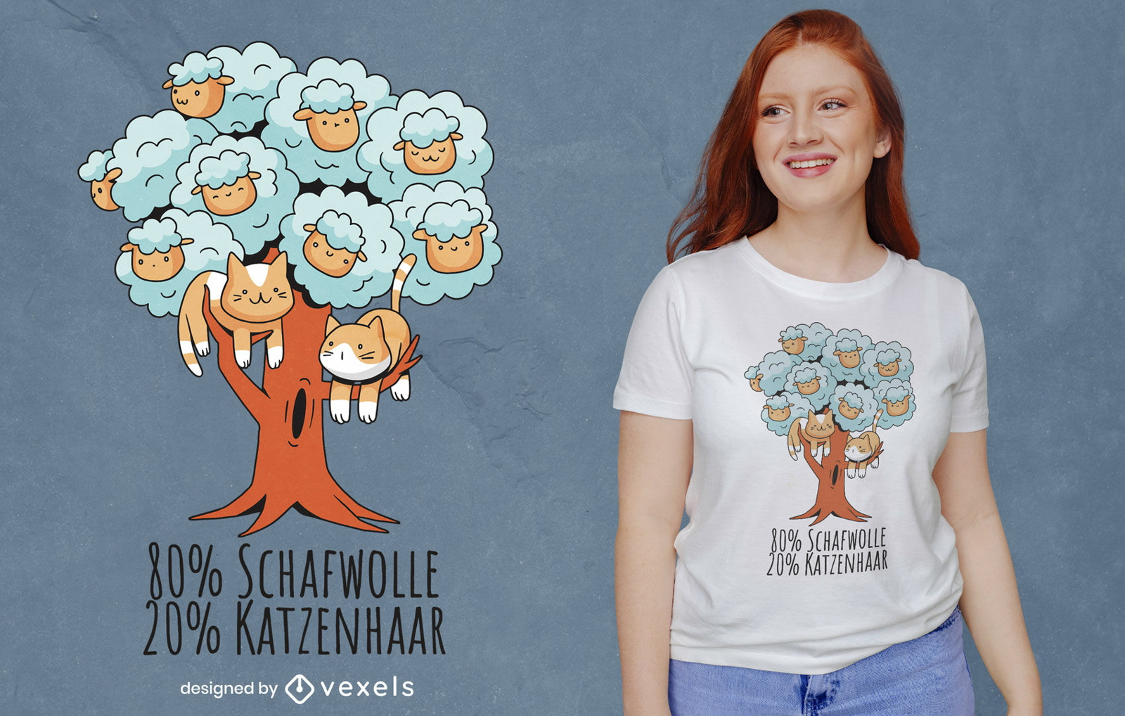 Baum mit T-Shirt-Design mit Schafen und Katzen