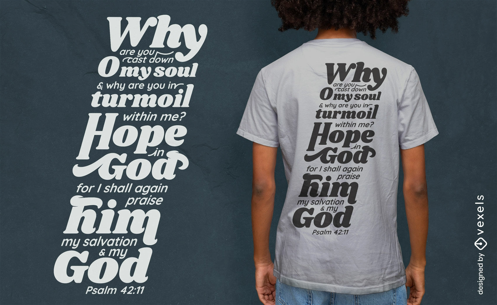 Diseño de camiseta con cita bíblica religiosa.