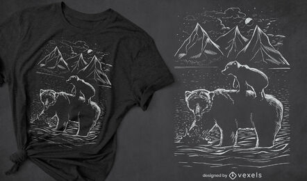 Diseño de camiseta de familia de osos en la naturaleza.