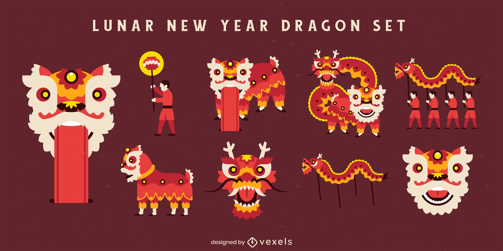 Conjunto de elementos de dragón de año nuevo lunar