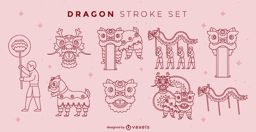 Conjunto de trazos de dragón de año nuevo chino