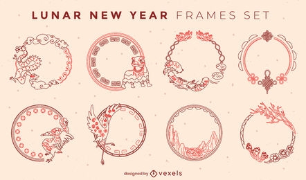 Conjunto de marcos de duotono de año nuevo lunar