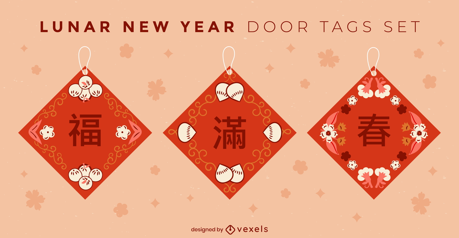 Conjunto de etiquetas de puerta de año nuevo lunar