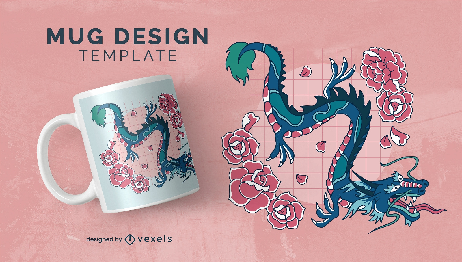 Dragón furioso con diseño de taza de rosas