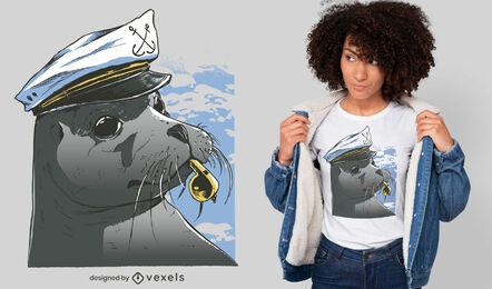 Projeto da camiseta do capitão do marinheiro selo