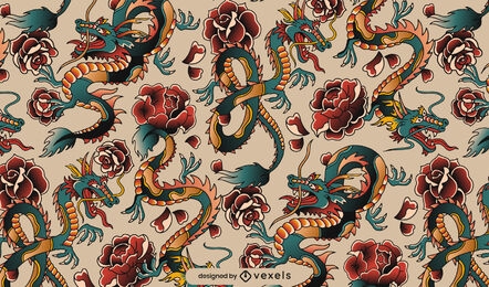 Diseño de patrón de estilo de tatuaje de dragón