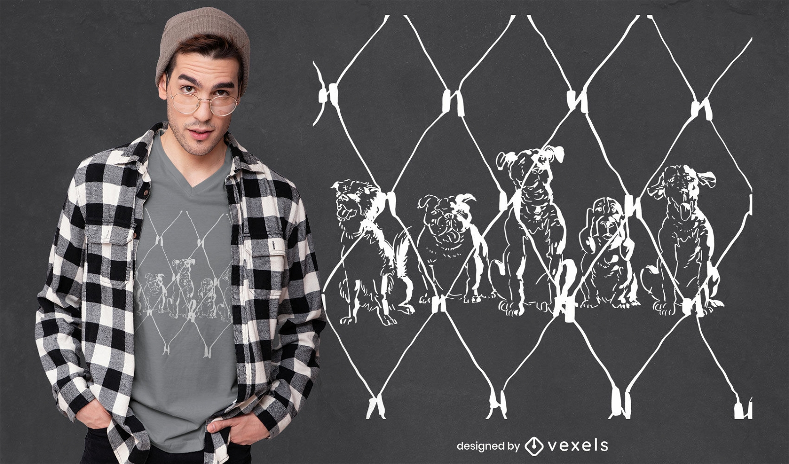 Hunde hinter Zaun-T-Shirt-Design