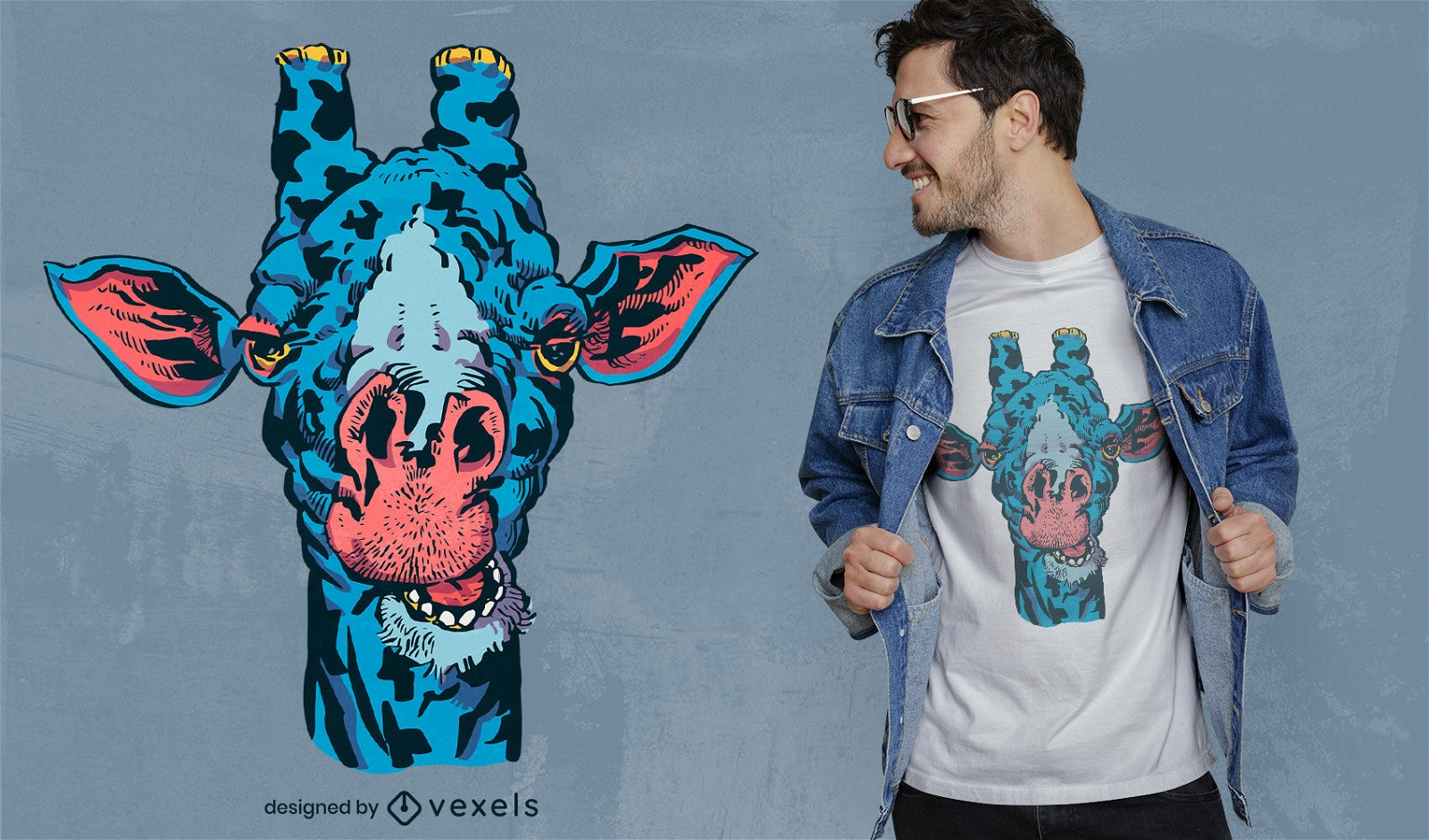 Design de camiseta de animal selvagem de girafa azul