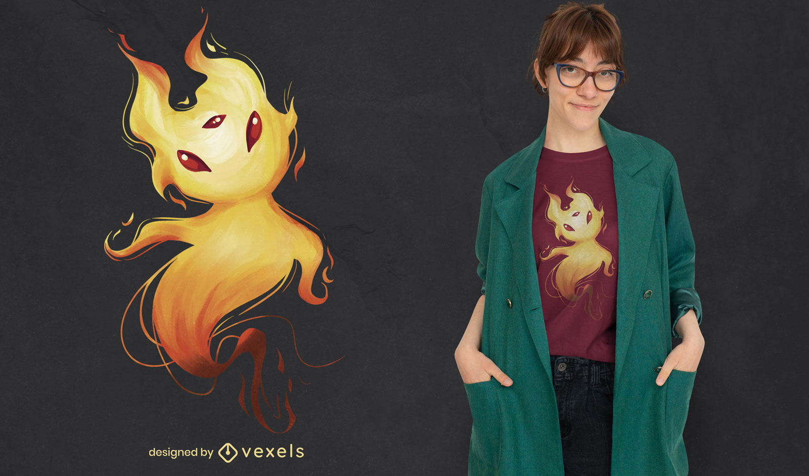 Magical fire spirit creature t-shirt psd