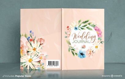 Diseño de portada de libro de acuarela de diario de boda floral