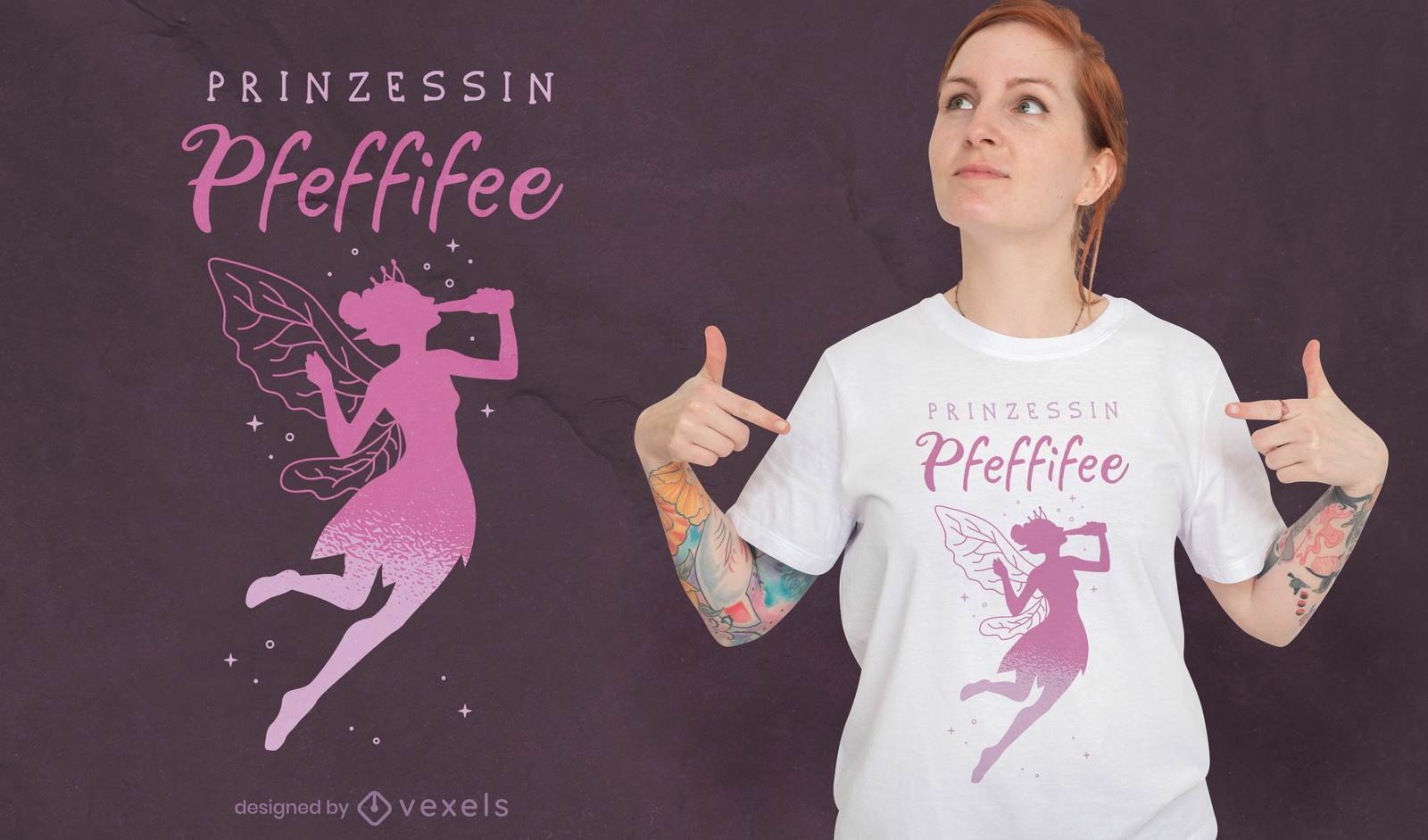 Magisches feenhaftes Mädchen, das T-Shirt Design trinkt