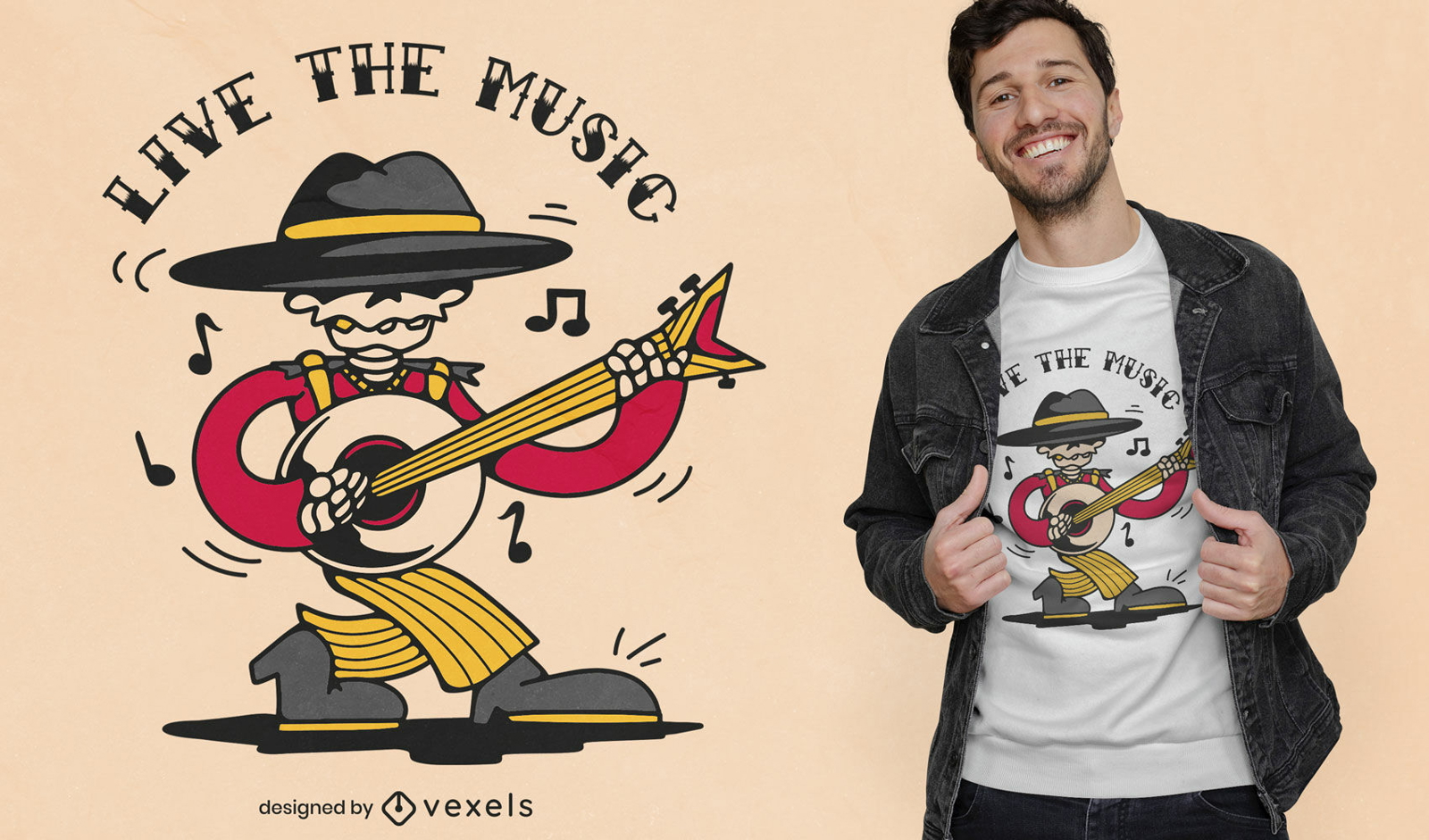 Design de t-shirt esqueleto Mariachi