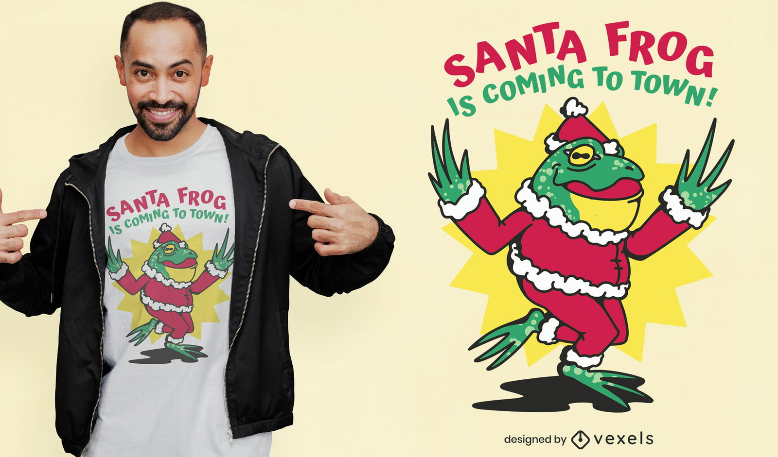 Diseño de camiseta de rana de santa claus