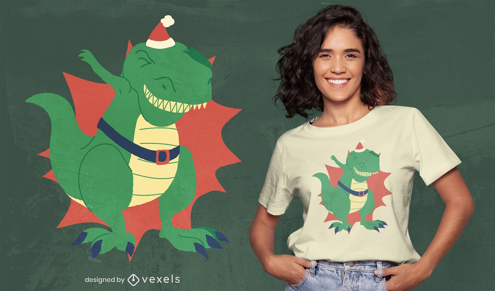 Weihnachts-T-Rex-T-Shirt-Design mit Tupfen