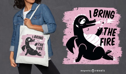 Cute fire dragon tote bag design