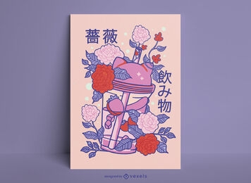 Cute juice and roses poster design