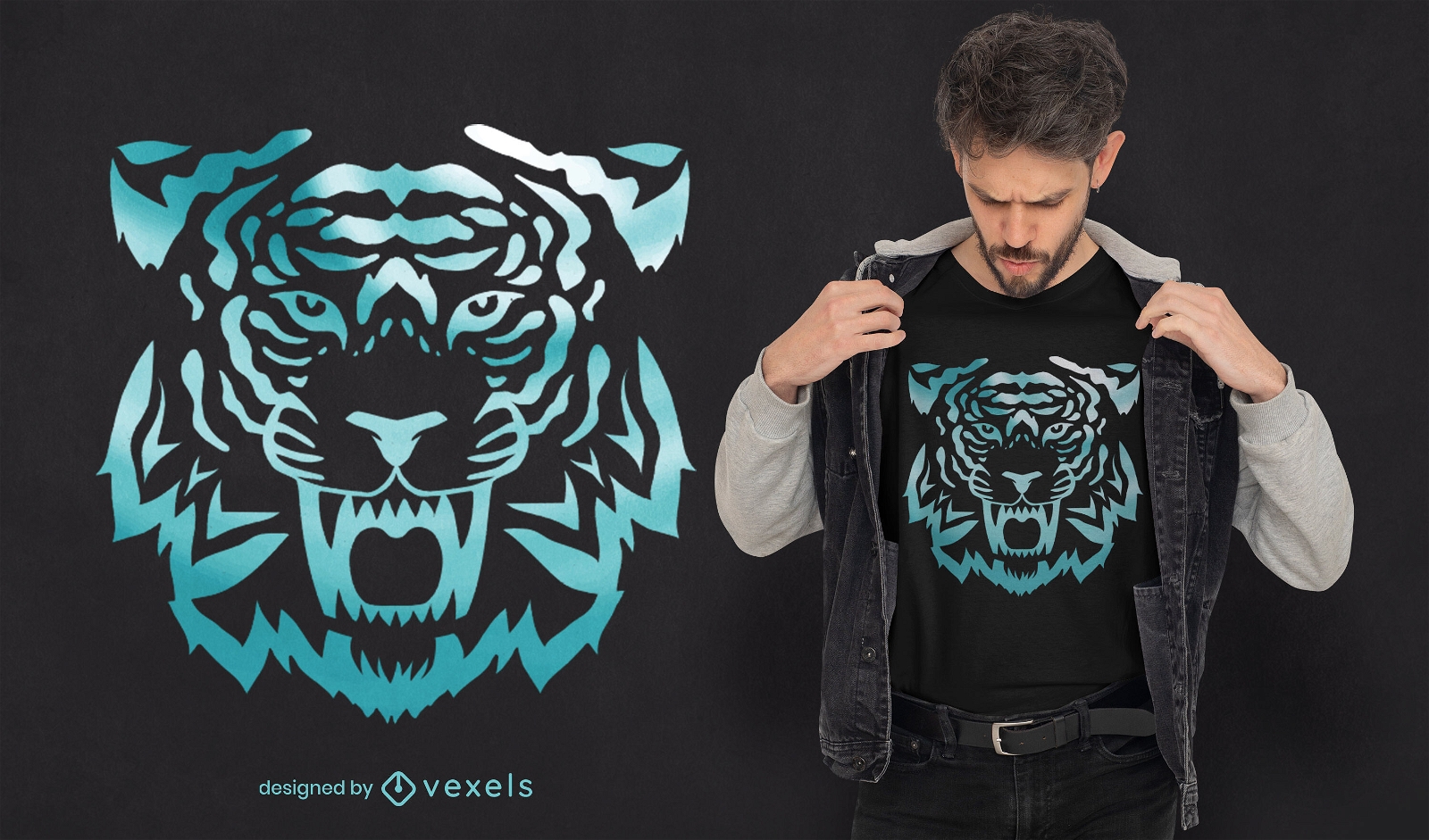 Dise?o de camiseta de animal salvaje tigre azul.