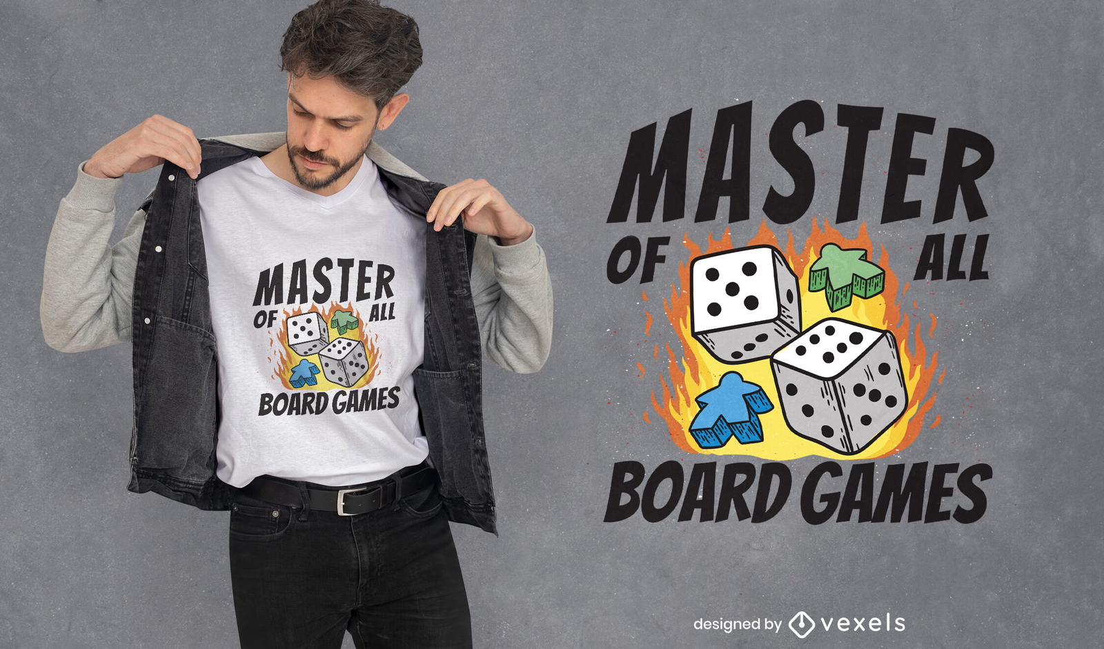 Juego de mesa dados en diseño de camiseta de fuego.