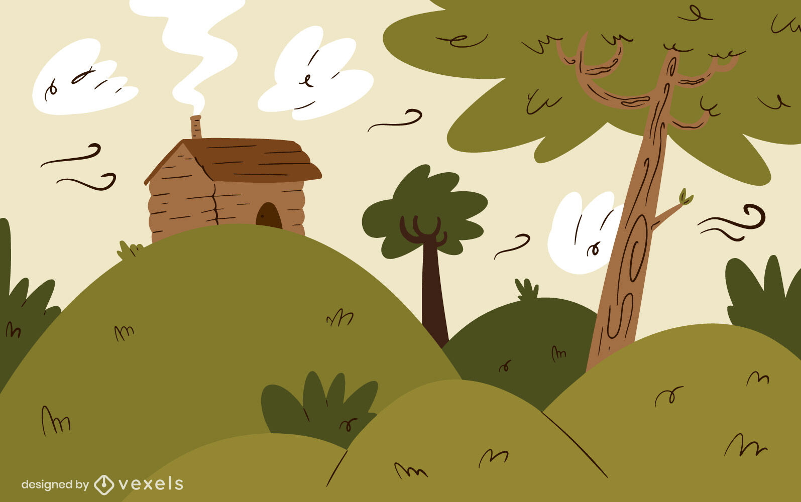 Projeto de ilustração de cabana na floresta