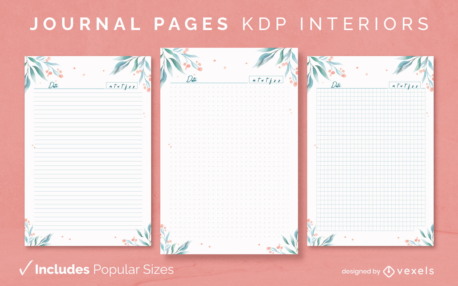 Deixa o modelo de design de diário de páginas em branco KDP