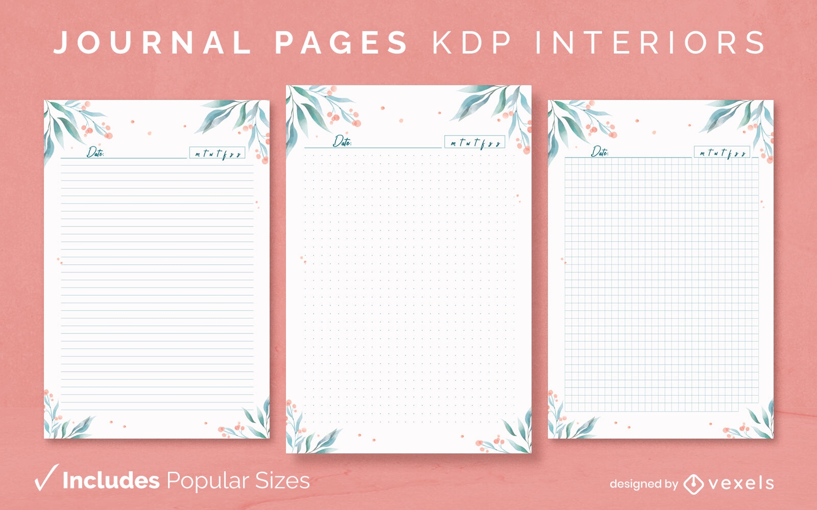 Leaves blank pages journal design template KDP