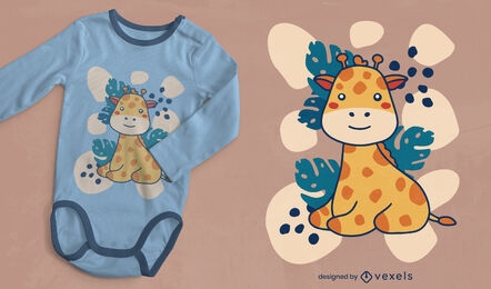 Baby-Giraffe und Blätter-T-Shirt-Design