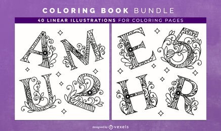 Mandala alfabeto para colorear páginas de diseño de libros
