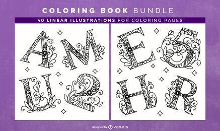 Páginas de desenho de livro para colorir com alfabeto de mandala