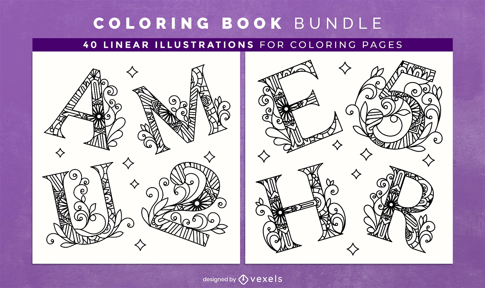 Mandala alphabet coloring book design pages