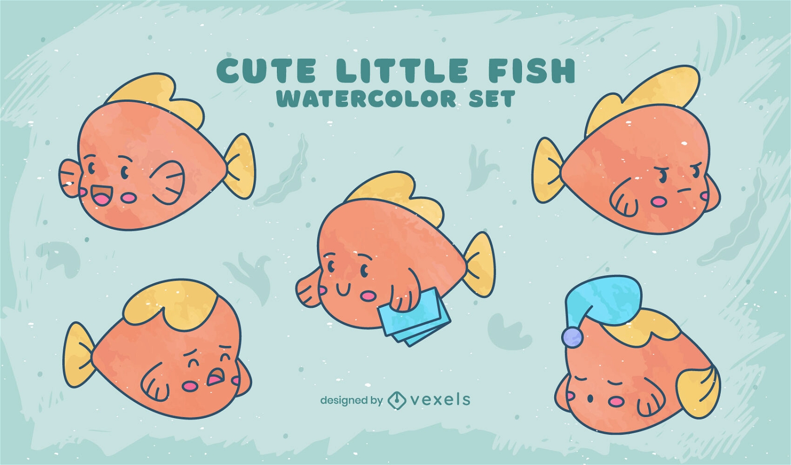 Lindo conjunto de caracteres de peces pequeños