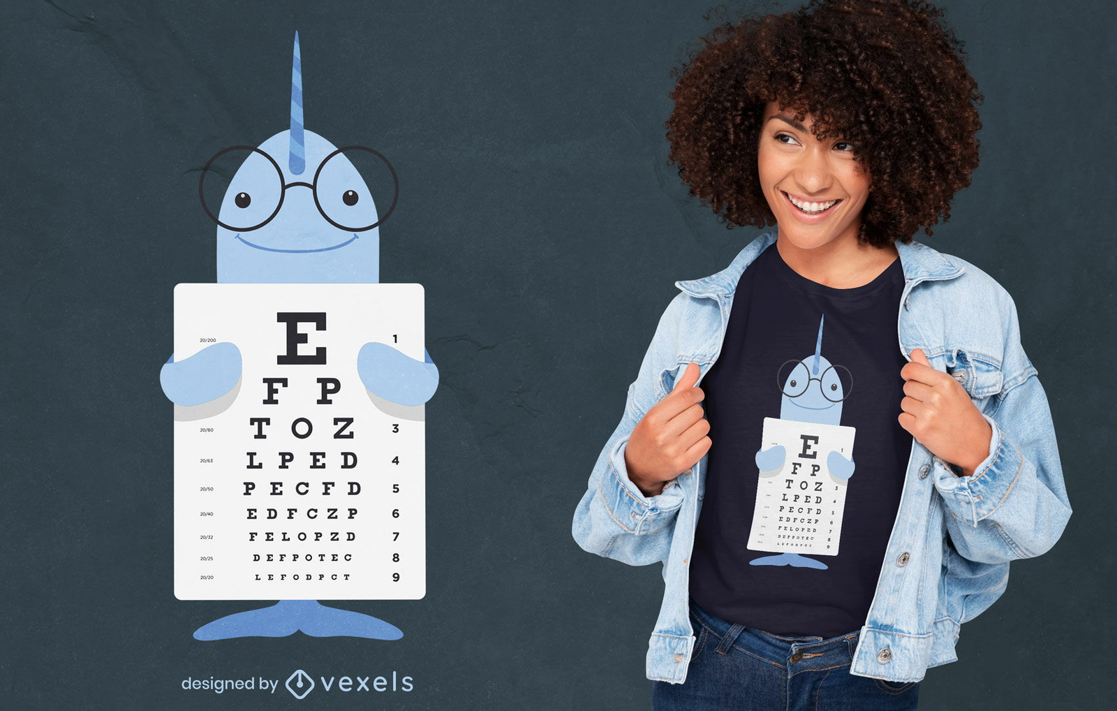 Diseño de camiseta Narwhal Eye Chart