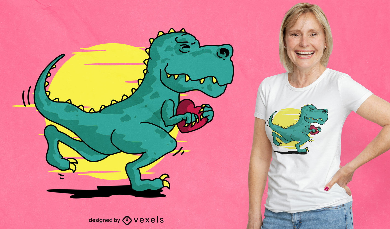 Design de camiseta de coração t-rex em execução