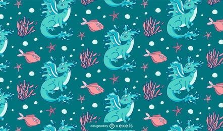 Diseño de patrón de pez y dragón de agua