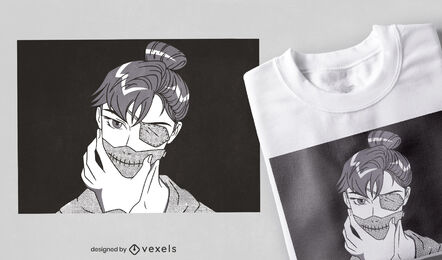 Design de camisetas em preto e branco de anime boy