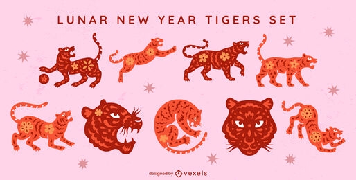 Conjunto de caracteres de tigres de ano novo lunar