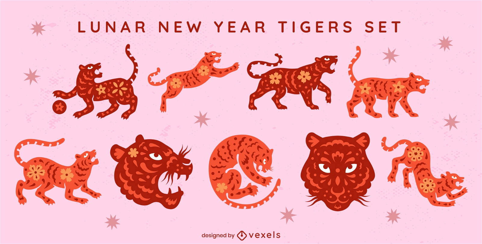 Conjunto de personagens de tigres do ano novo lunar