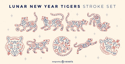 Conjunto de caracteres de tigres do ano novo lunar
