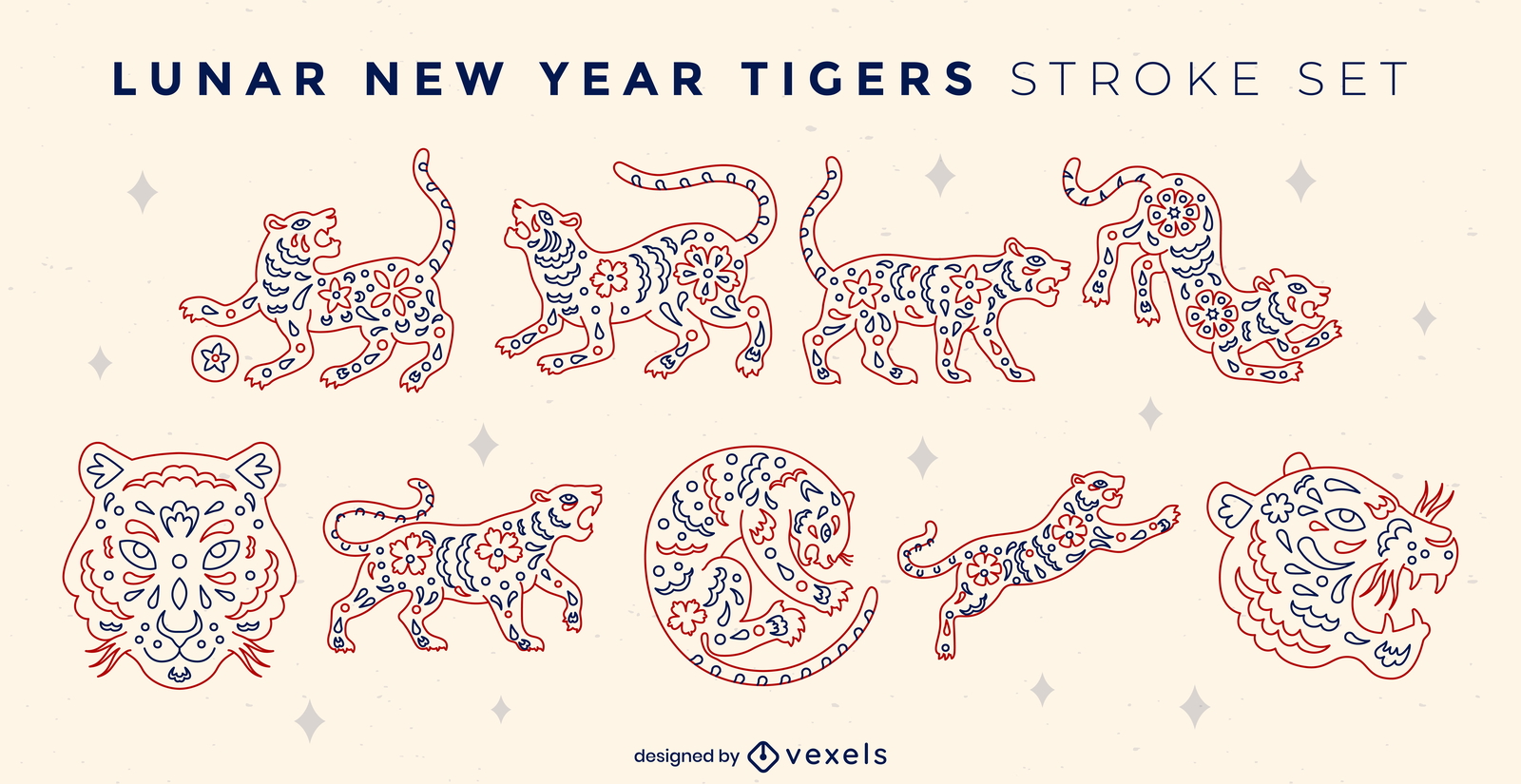 Stroke Line Tiger Design Pack Vector Download