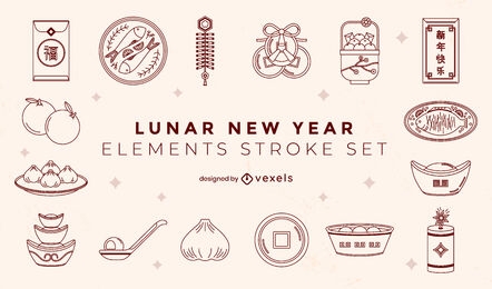 Conjunto de elementos do ano novo lunar chinês