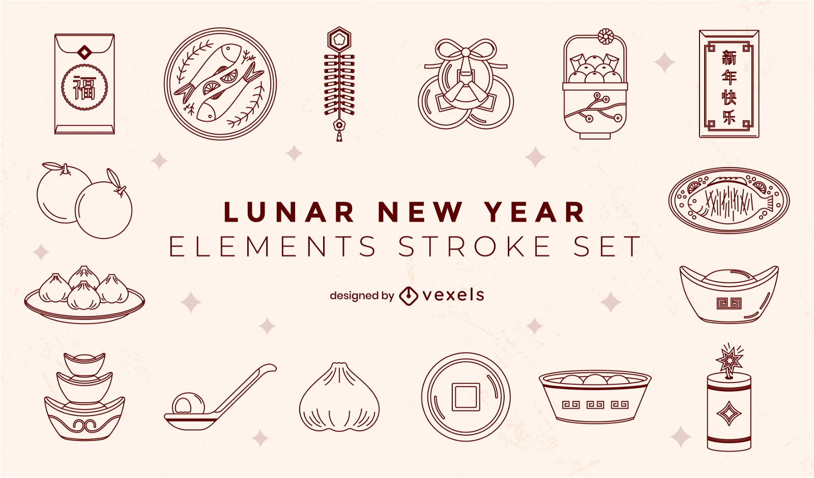 Conjunto de elementos do ano novo lunar chinês